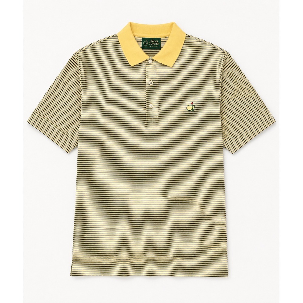 Amen Corner Masters Golf Polo Shirt Mens Large Yellow Striped Mercerized Cotton